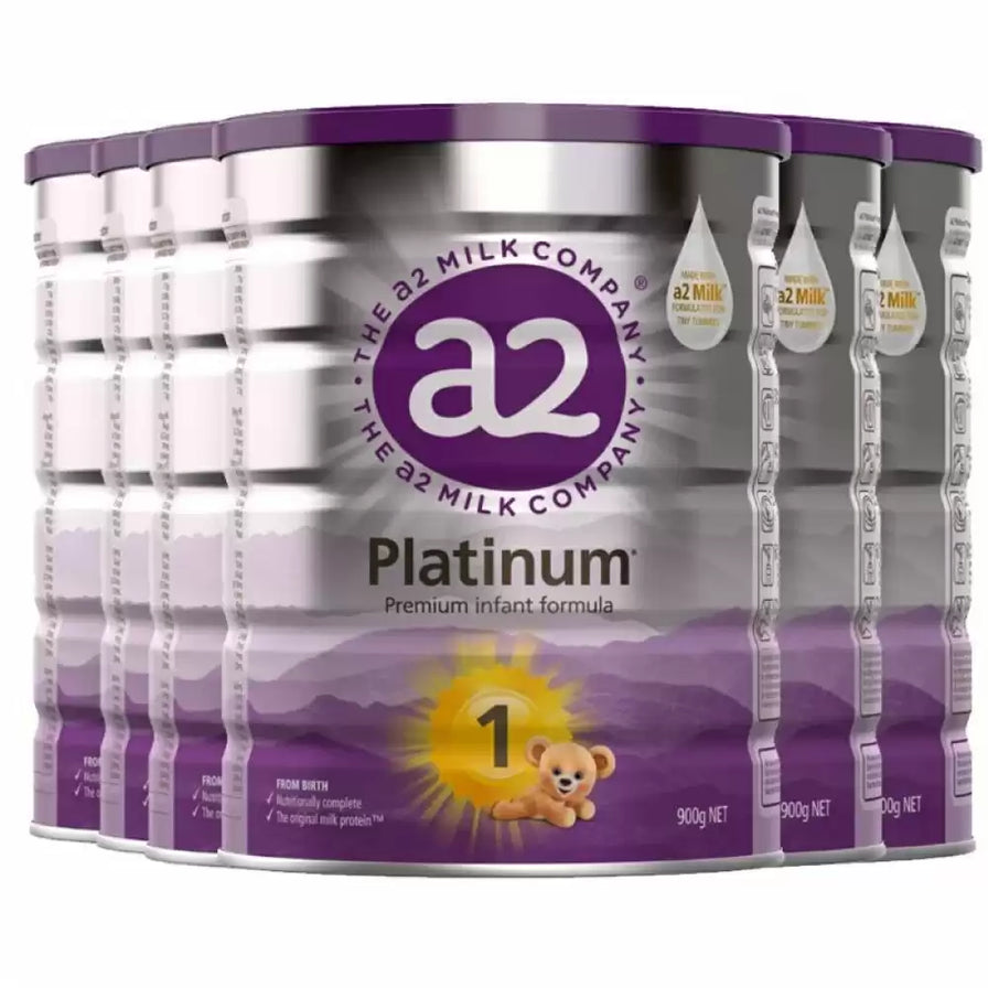 六罐 a2 Platinum 至初 1段婴儿配方奶粉组合展示。