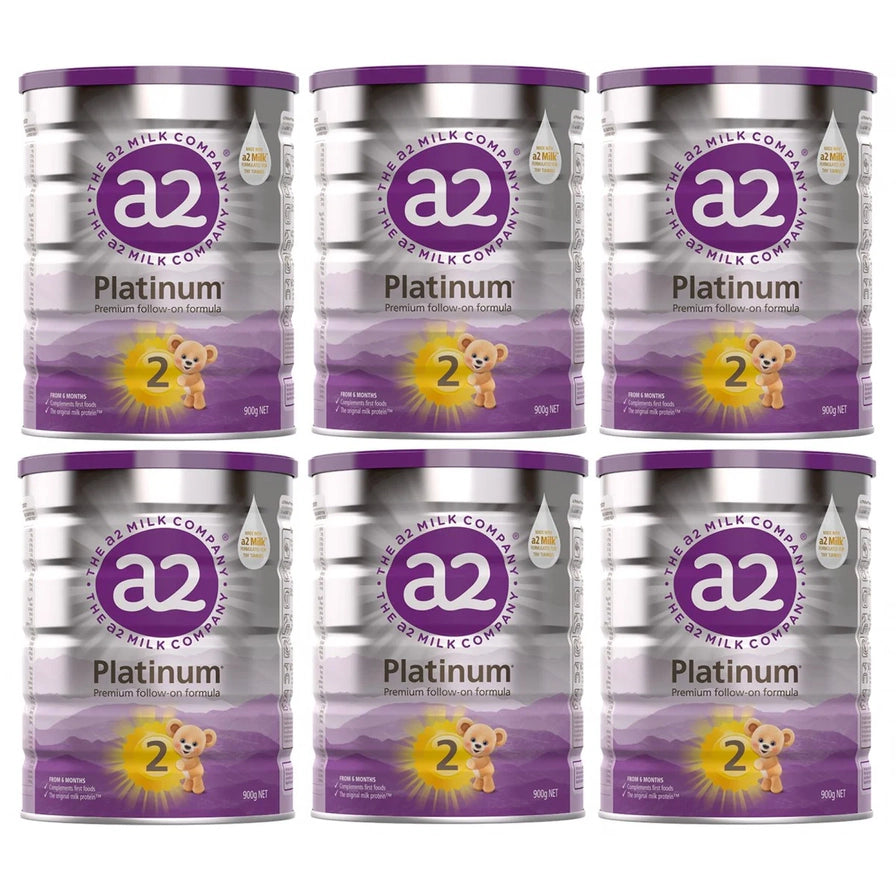 六罐 a2 Platinum 白金版 2段婴幼儿配方奶粉整箱囤货装展示。