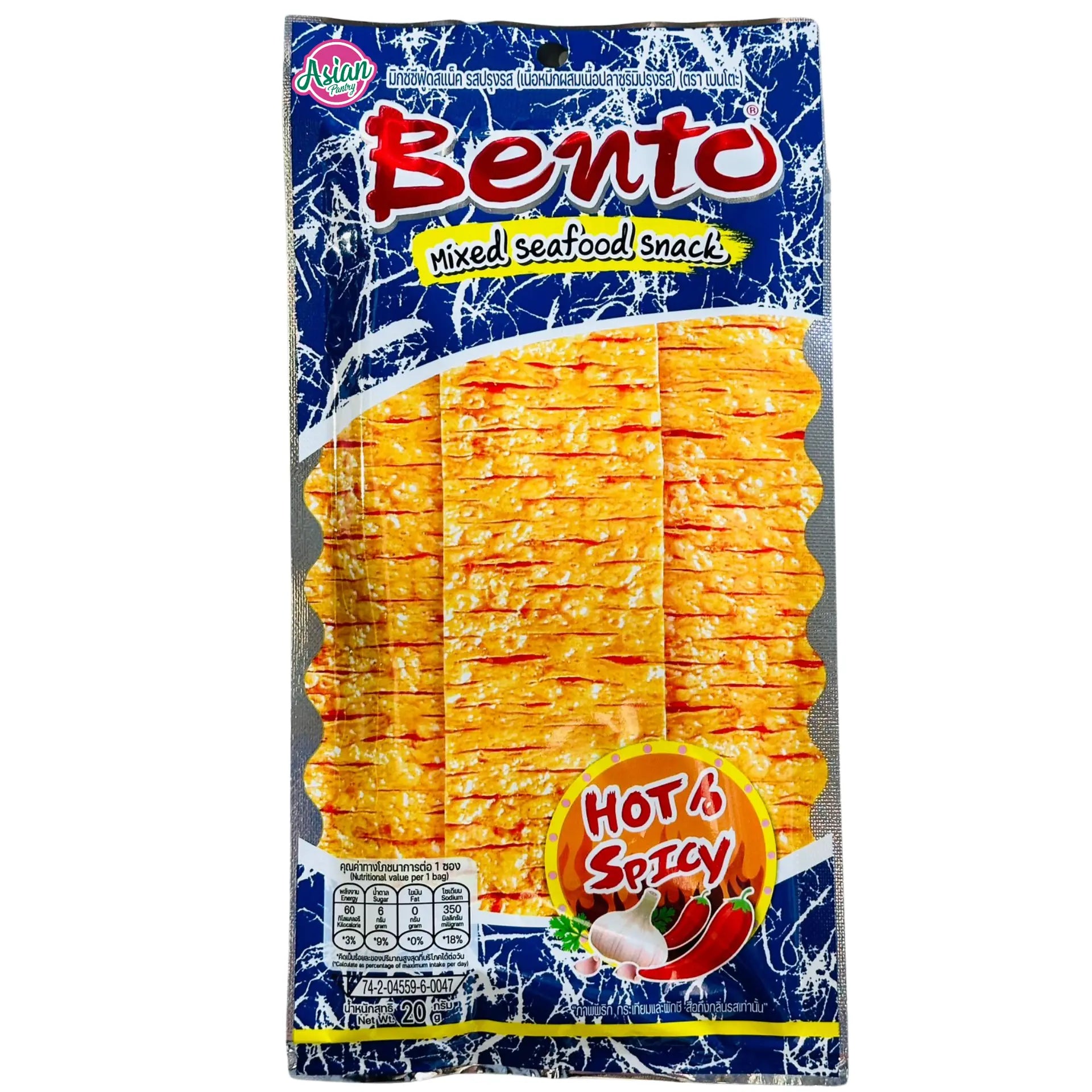Bento 鱿鱼片蒜辣味蓝色包装正面特写