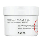 COSRX 原清爽棉片白色罐装正面图，瓶身印有 ORIGINAL CLEAR PAD 字样及成分说明