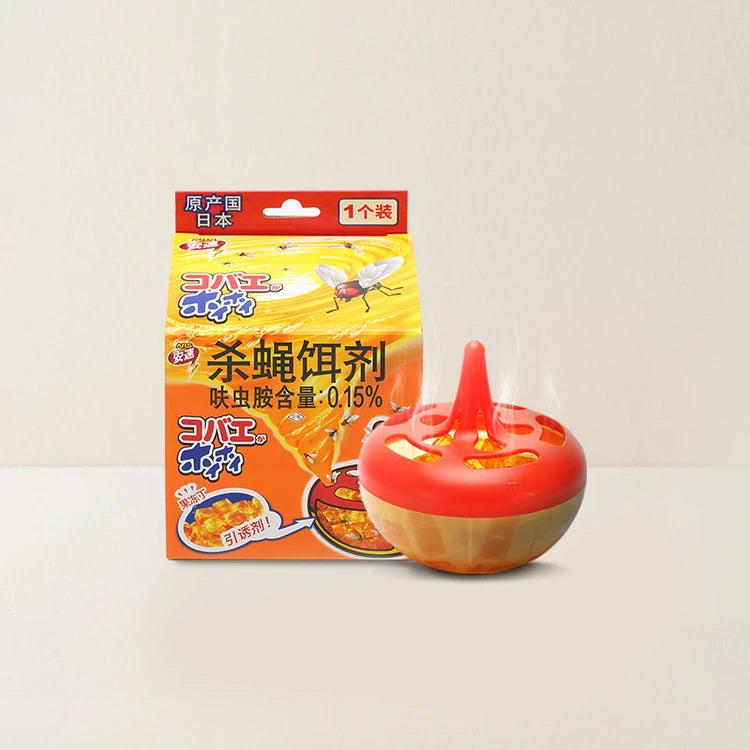 安速杀蝇饵剂标准款产品包装正面图，白色盒身印有品牌与果蝇图案
