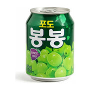 海太 BonBon 葡萄果肉饮料 238ml 罐装，绿色包装印有饱满的青葡萄图案和韩文标识。
