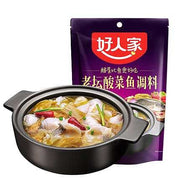 好人家老坛酸菜鱼调料 350g 包装袋正面，展示品牌与产品名称