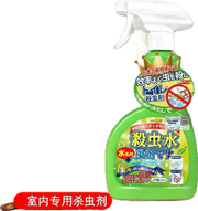 日本进口多效杀虫水喷剂瓶身正面图，白色瓶体配绿色标签，展示产品包装外观。
