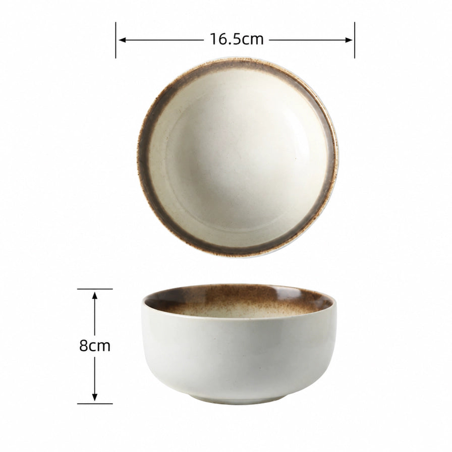 日式芝麻金面碗的俯视图与侧视图，标注直径为16.5cm，高度为8cm。