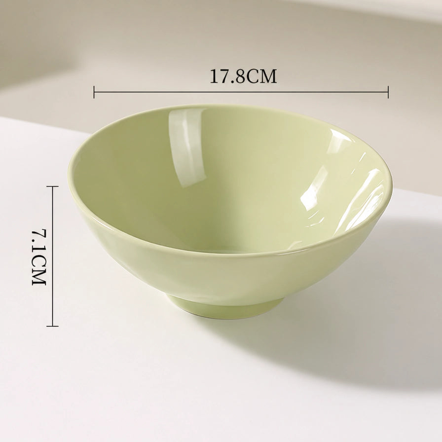 绿色日式斗笠面碗尺寸标注图，直径17.8cm，高度7.1cm。