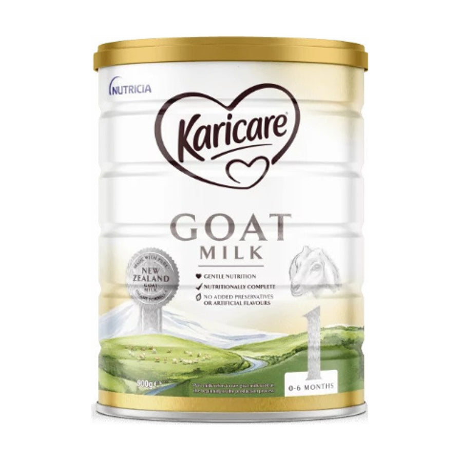 Karicare 可瑞康 1段婴儿羊奶配方奶粉 900g 罐装正面图，白色罐身配金色盖子，印有山羊图案和 0 - 6 个月标识。