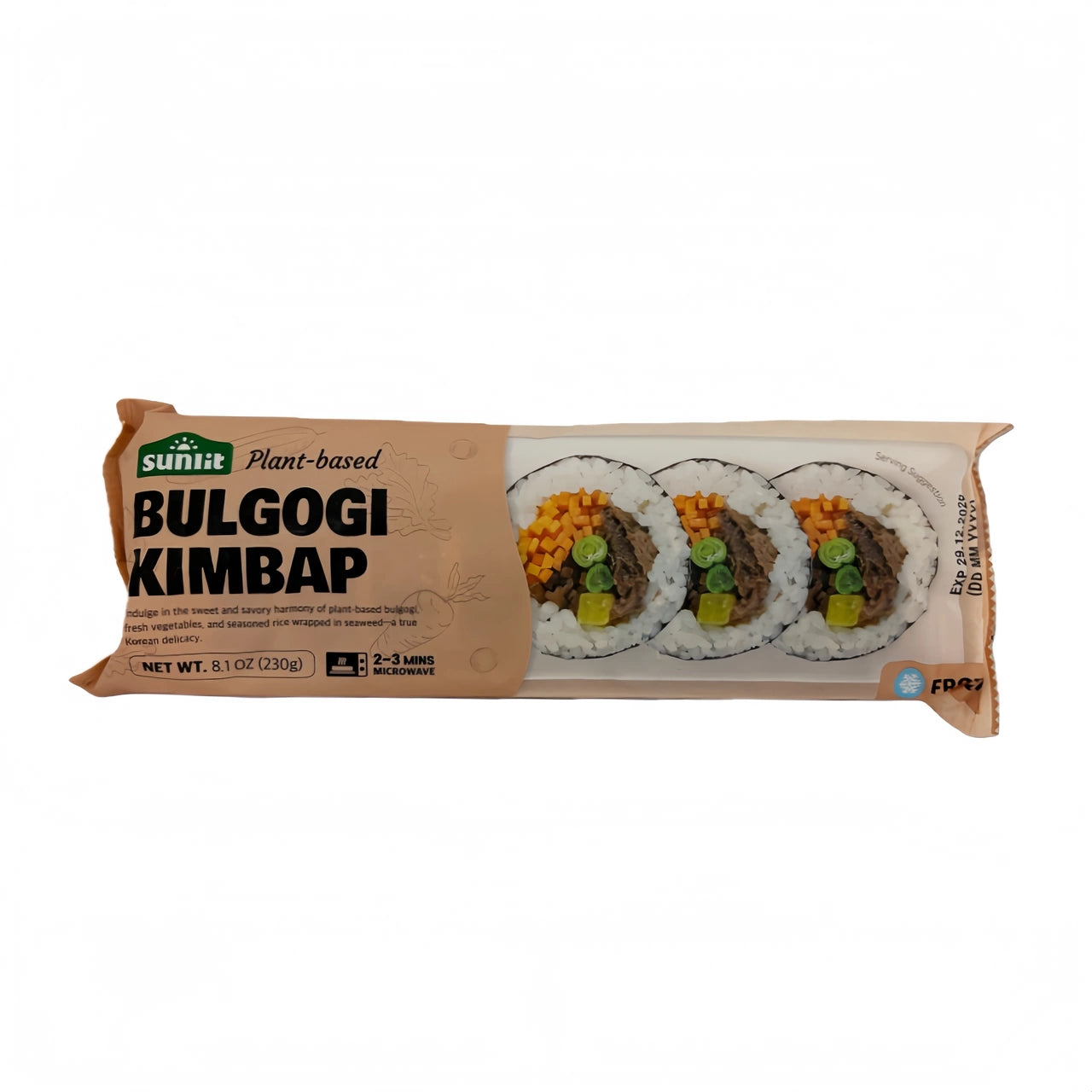 韩式烤肉口味紫菜包饭完整卷状展示，呈现海苔纹理与饱满造型