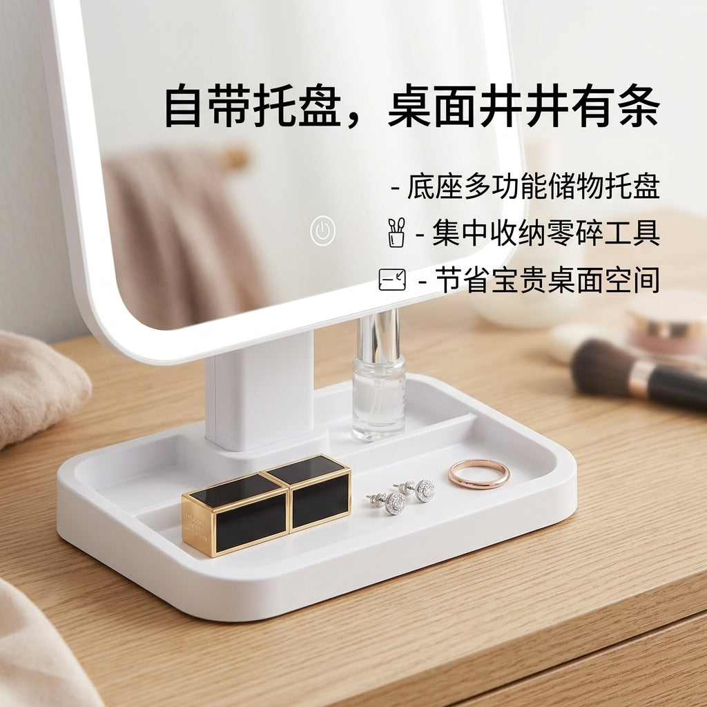 三折式智能补光化妆镜 桌面收纳款