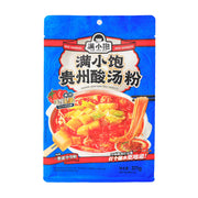 满小饱贵州酸汤粉蓝色包装正面，展示凯里红酸汤风味，配有诱人的酸汤米粉成品图，标注净含量371克。