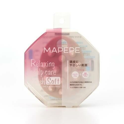 MAPEPE 头皮按摩洗头梳软毛款，粉色刷头八角形透明包装正面展示