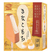 Marunaga 御饼麻糬冰淇淋六支装包装，展示京黄粉与抹茶白玉两种和风口味