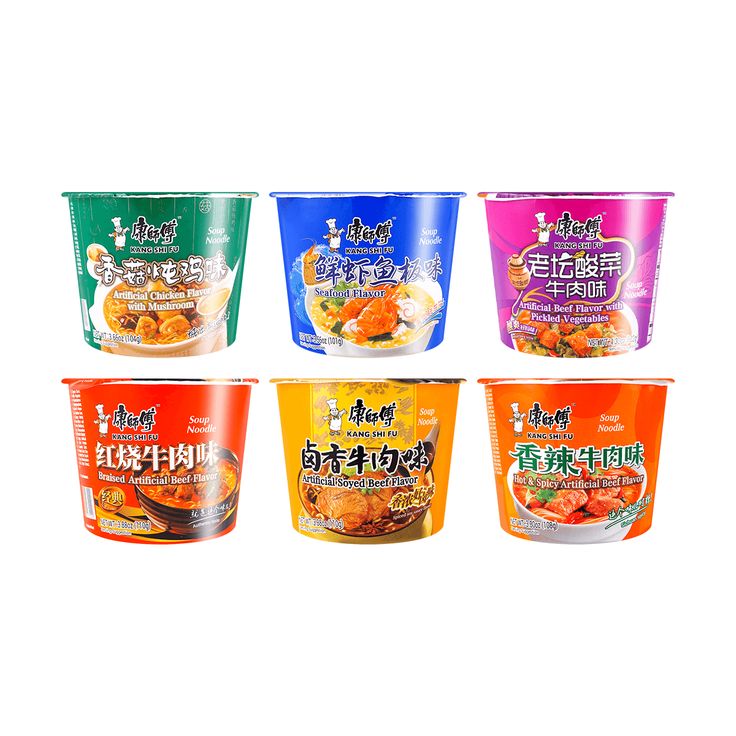 康师傅经典桶装泡面六口味合集，自带碗叉的免煮速食方便面
