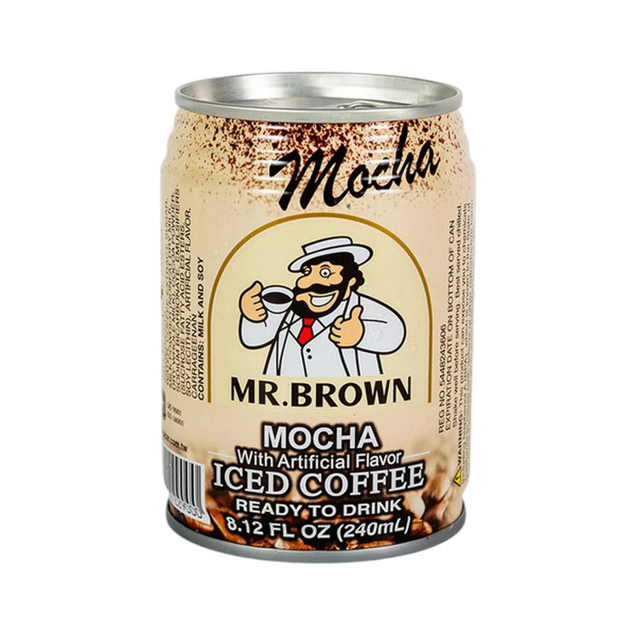 MR.BROWN 伯朗摩卡风味即饮咖啡 240mL 罐装，米黄色罐身，标注有 Mocha Iced Coffee 字样。