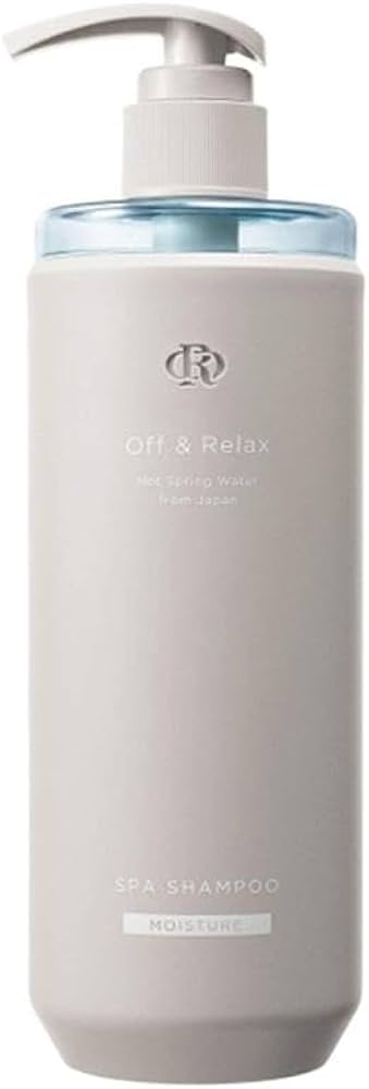 Off & Relax 温泉洗发水单瓶，米色瓶身配蓝色透明瓶颈细节图。