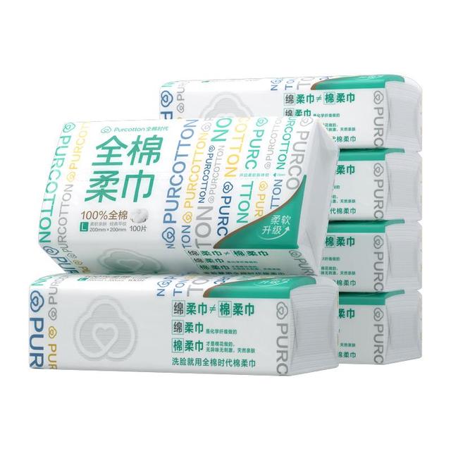全棉时代纯棉柔巾六包组合装正面展示，白色包装整齐排列
