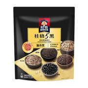 桂格5黑混合即食麦片包装正面图，展示黑豆、黑米、黑芝麻、黑麦、黑小麦五种黑色食材。
