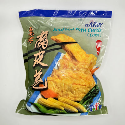 玉米腐皮卷产品图，内含饱满玉米粒的甜味火锅卷。