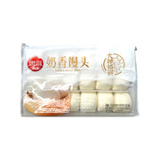 思念奶香馒头产品图，展示独立包装的白色圆形速食馒头