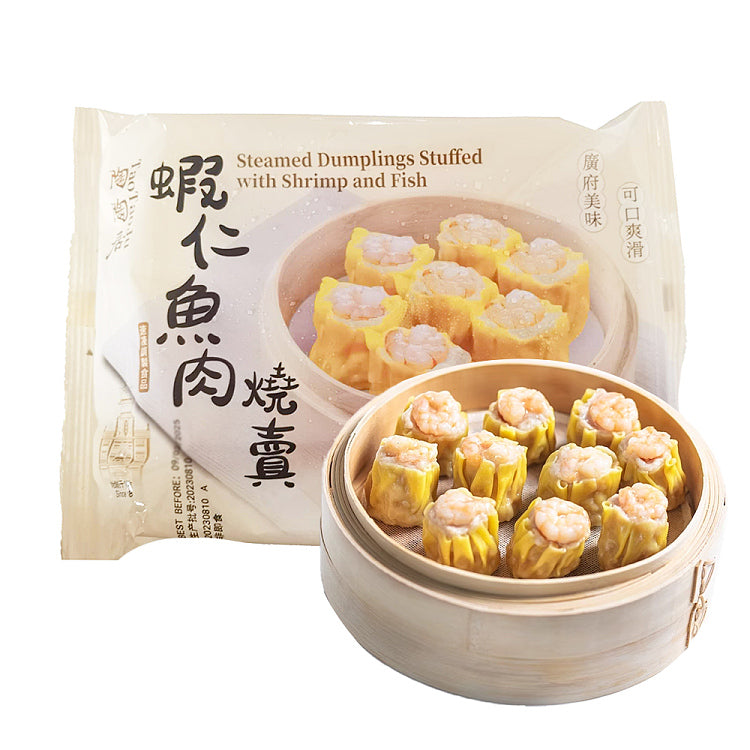陶陶居虾仁鱼肉烧卖包装正面图，展示 300g 广式速冻点心外观