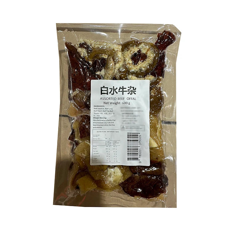 天福白水牛杂商品展示图，呈现熟制牛杂质感与分量