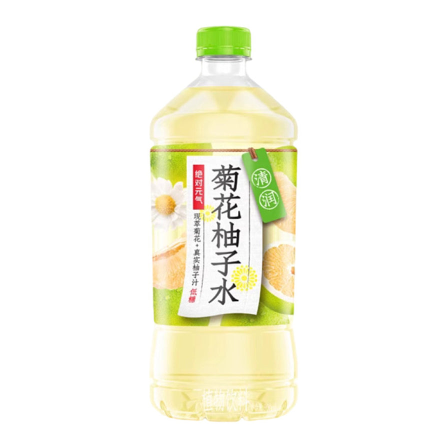 元气森林菊花柚子水900ml大容量瓶装，包装印有白菊花和柚子切片，标注清润口感。