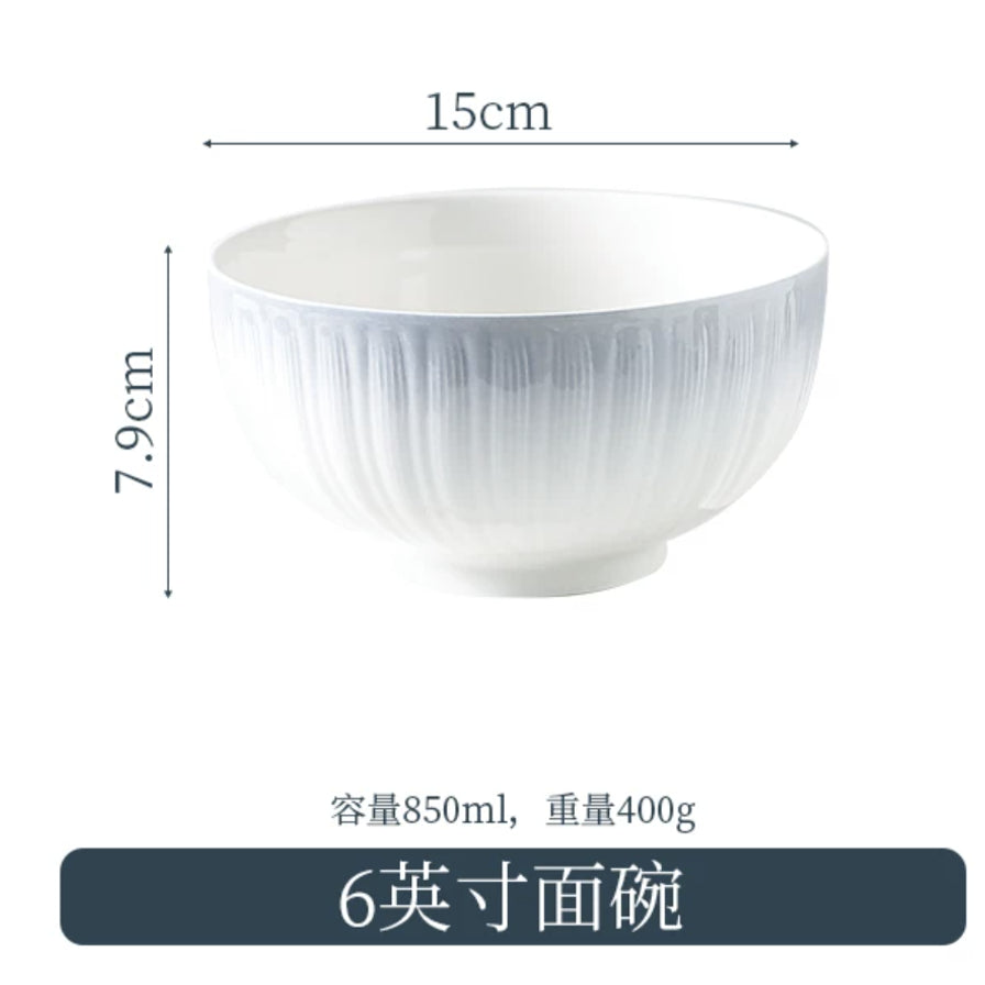 6英寸日本渐变蓝面碗的规格说明图，包含直径15cm、高度7.9cm、容量850ml及重量400g的详细信息。